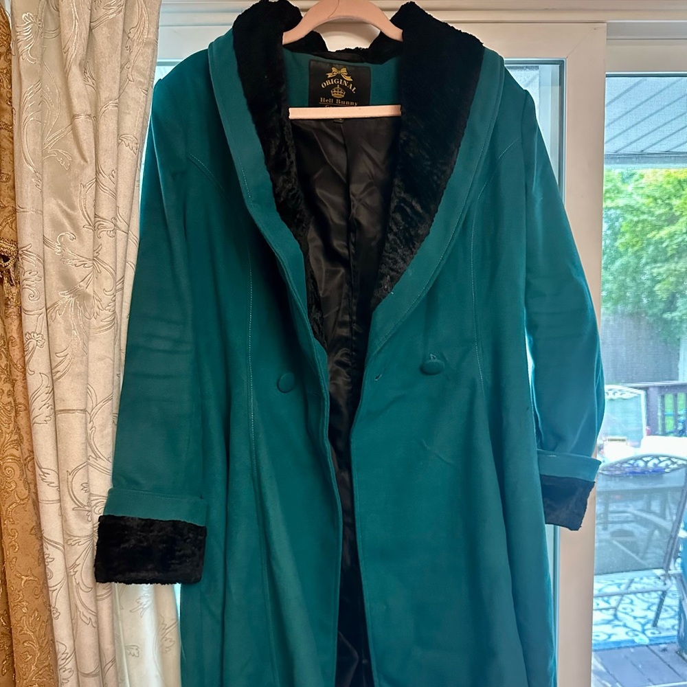 Hell Bunny Teal Coat with Black Trim